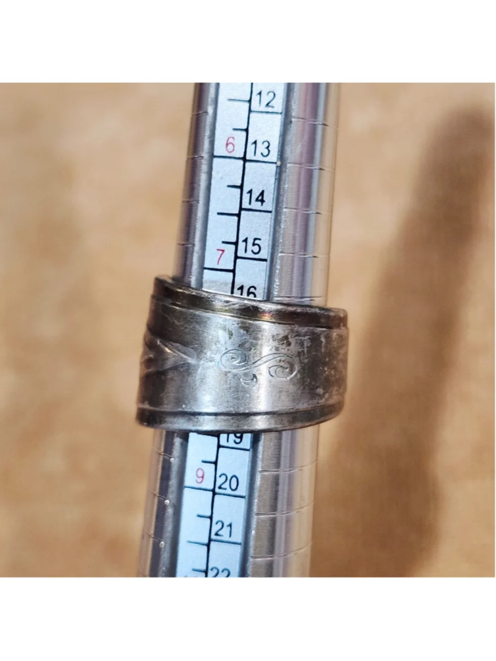 Aged Engraved S Spoon Handle Ring Size 8